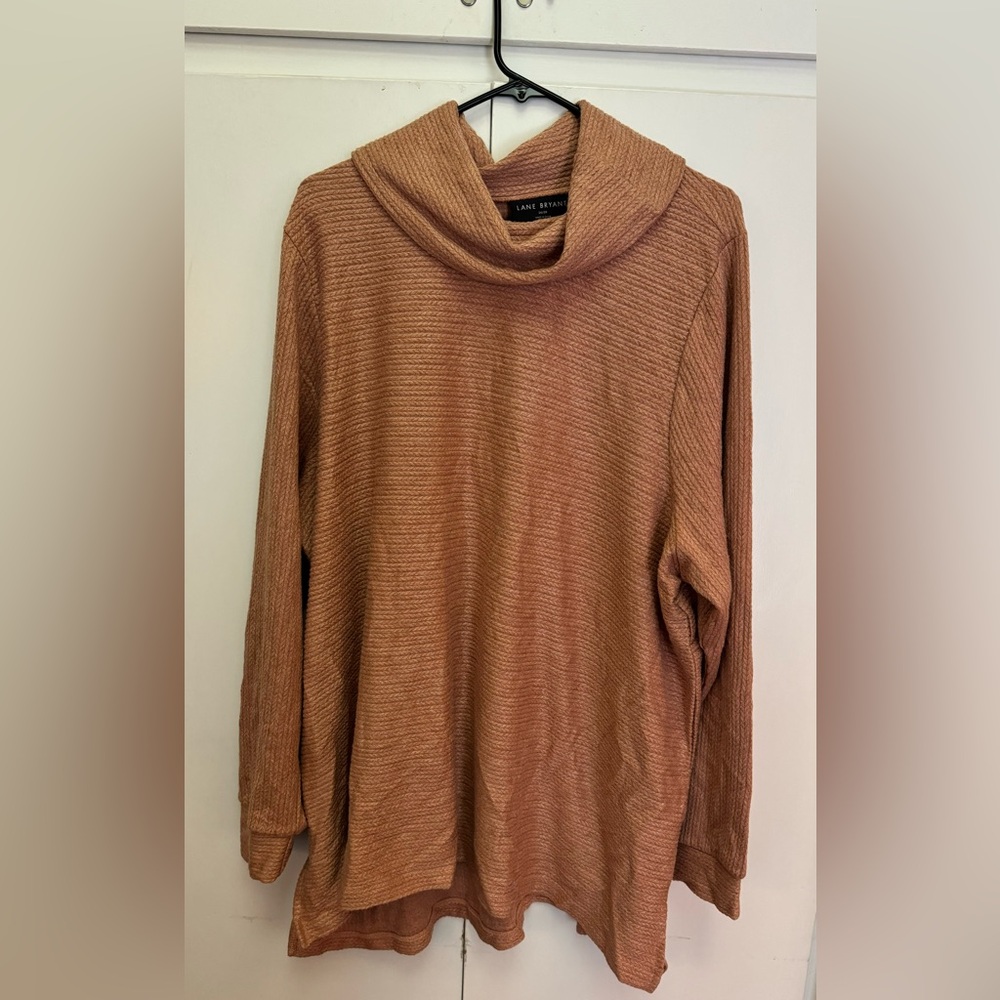 Lane Bryant NWT Tan Cowl Neck Sweater - 26/28W Slouchy with Split Seam